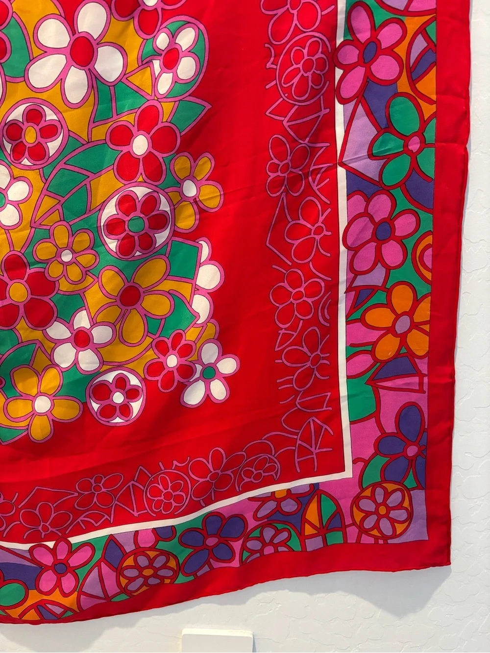Marja Kurki Design Bright Floral Red Silk Scarf